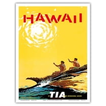 Hawaii - Hawaiian Outrigger Canoe (Wa’a) - Fly TIA (Trans International Airlines) - Vintage Airline Travel Poster by Roger LaManna c.1950s - Master Art Print (Unframed) 9in x 12in