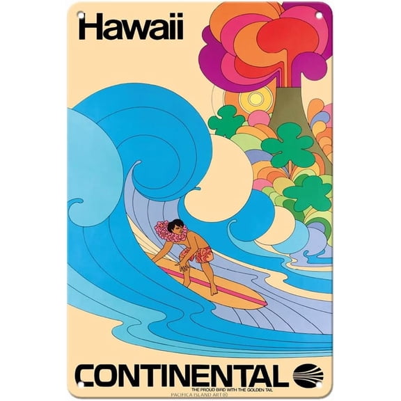 Hawaii Hawaiian Surfer Psychedelic Flower Power Tin Sign 12 x 8 Inch Vintage Wall Decor
