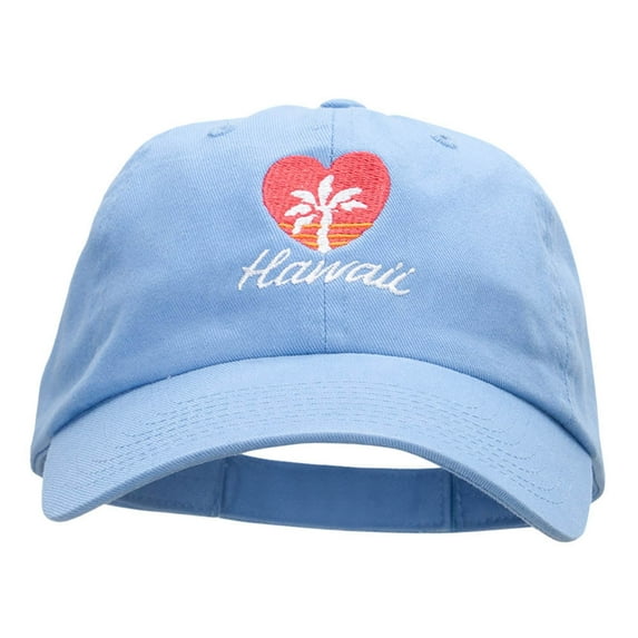 Hawaii Heart Embroidered Low Profile Dyed Cotton Twill Cap - Sky Blue OSFM