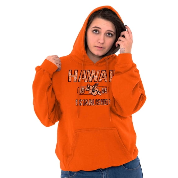 Hawaii Hibiscus Flower Distressed HI Hoodie Sweatshirt Women Men Brisco Brands L
