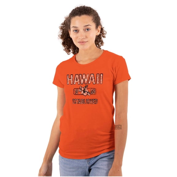 Hawaii Hibiscus Flower Distressed HI Womens Slim Fit Graphic Tee Brisco Brands L