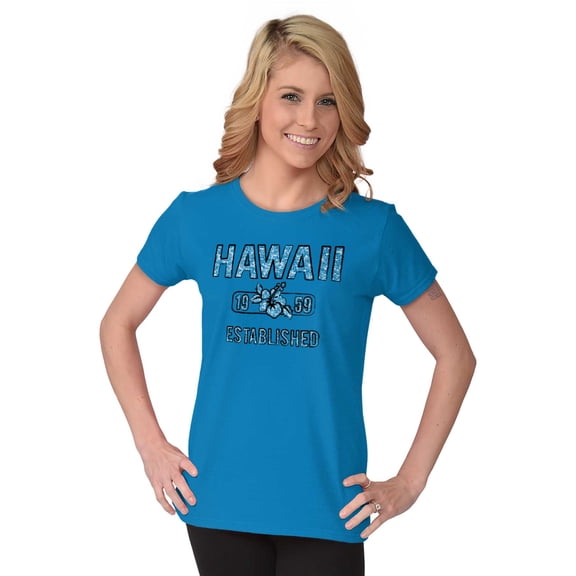 Hawaii Hibiscus Flower Distressed HI Womens Slim Fit Graphic Tee Brisco Brands S