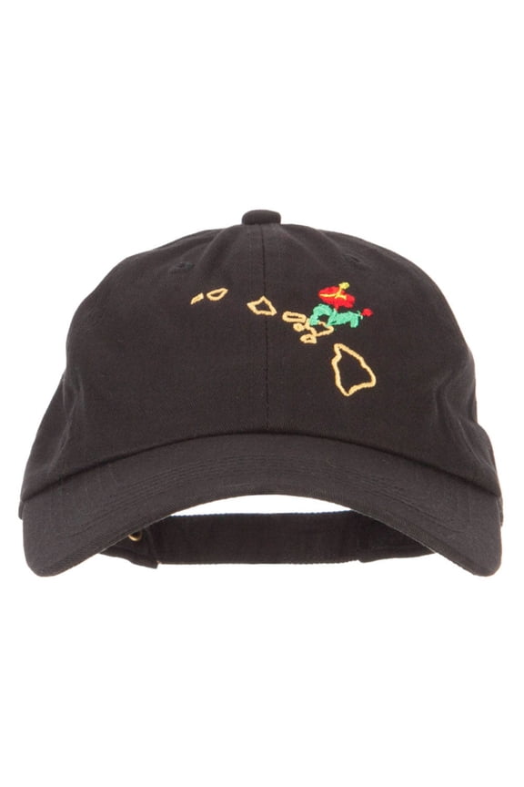 Hawaii Hibiscus with Map Embroidered Unstructured Washed Cap - Black OSFM