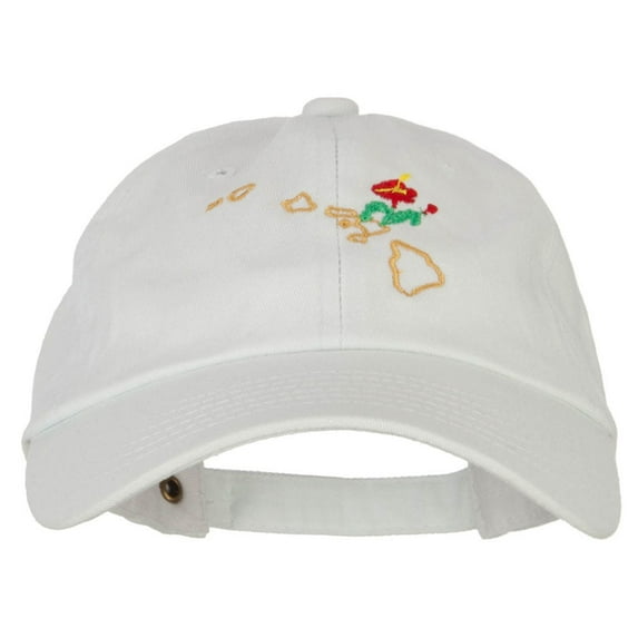 Hawaii Hibiscus with Map Embroidered Unstructured Washed Cap - White OSFM