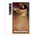 thumbnail image 1 of Hawaii - Hula Dancer - Western Airlines - Vintage Hawaiian Travel Poster c.1960s - Bamboo Fine Art 290gsm Paper Print (Unframed) 24x32in, 1 of 4