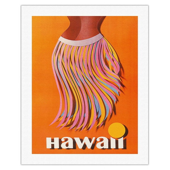 Hawaii - Hula Skirt - Vintage Airline Travel Poster c.1960s - Fine Art Rolled Canvas Print 20in x 26in