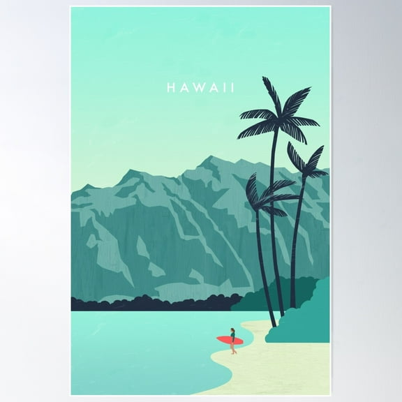 Hawaii Illustration Poster Wall Art, Modern Wall Decor For Living Room Bedroom, 8x12 UNFRAMED