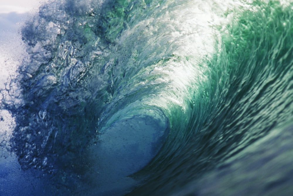 Hawaii Inside Curling Blue Wave Sun Shining Through Crest Canvas Art - Liysa Swart Design Pics (19 x 12)