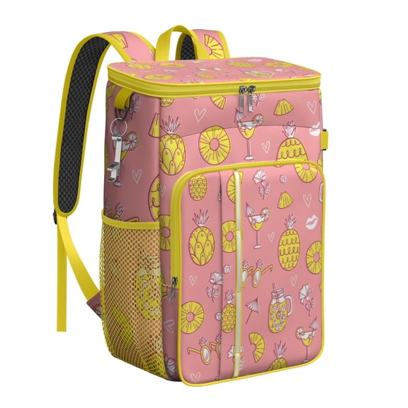 Hawaii-Inspired Pineapple Cooler Backpack - 20L Insulated Lunch Bag with Tropical Fruit Design for Picnics & Road Trips