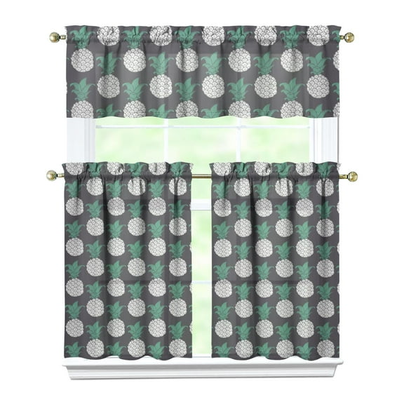 Hawaii-Inspired Pineapple Curtains 3-Piece - Sunshine Yellow Aesthetic Print, Easy Install Rod Pocket for Standard Windows