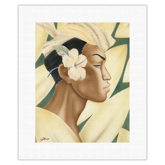 Hawaii Islander Native Man - Vintage Hawaiian Airbrush Art by Gill c.1940s - Fine Art Rolled Canvas Print 11in x 14in