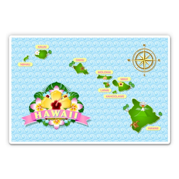 Hawaii Islands Map Travel Vacation Suitcase - 3" Vinyl Sticker - For Car Laptop Water Bottle Phone - Waterproof Decal