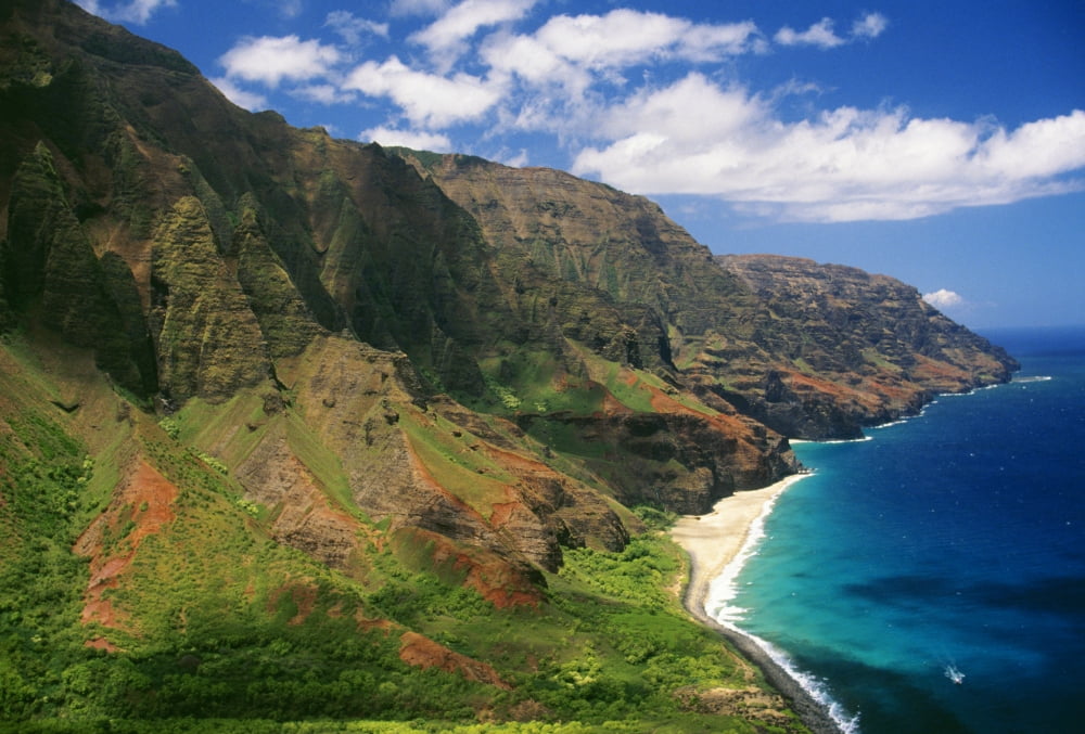 Hawaii Kauai Aerial Along Napali Coastline Rugged Cliffs Canvas Art - Joe Carini Design Pics (19 x 12)