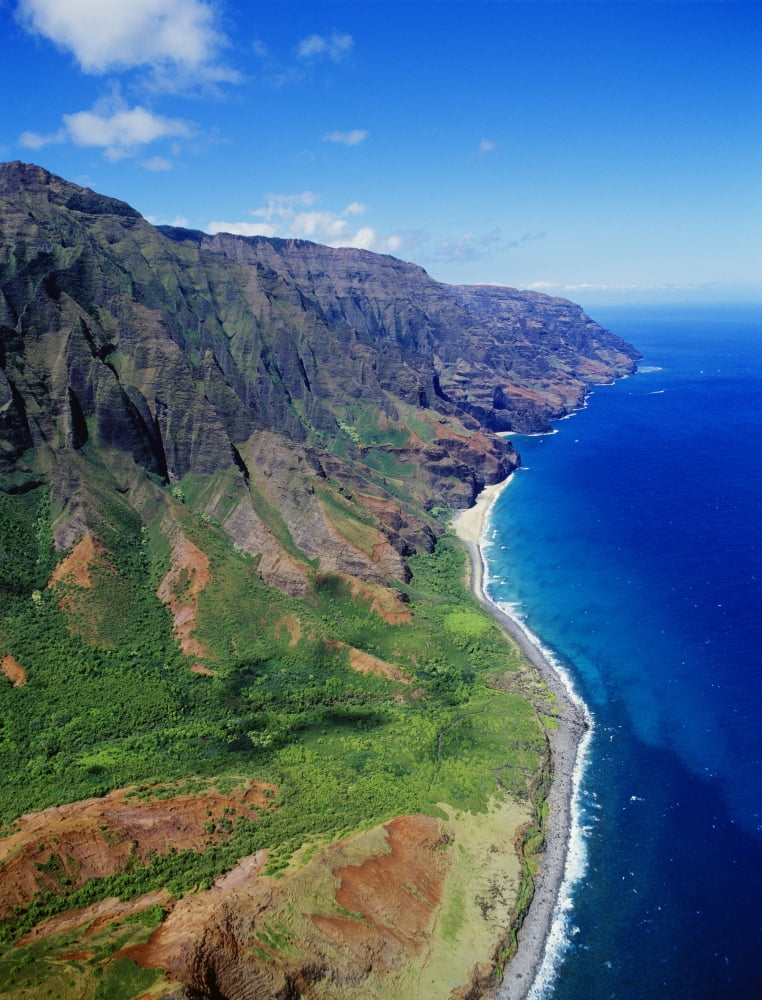 Hawaii Kauai Aerial Along Napali Coastline With Amazing Ridges Remote Beaches Canvas Art - Greg Vaughn Design Pics (13 x 17)