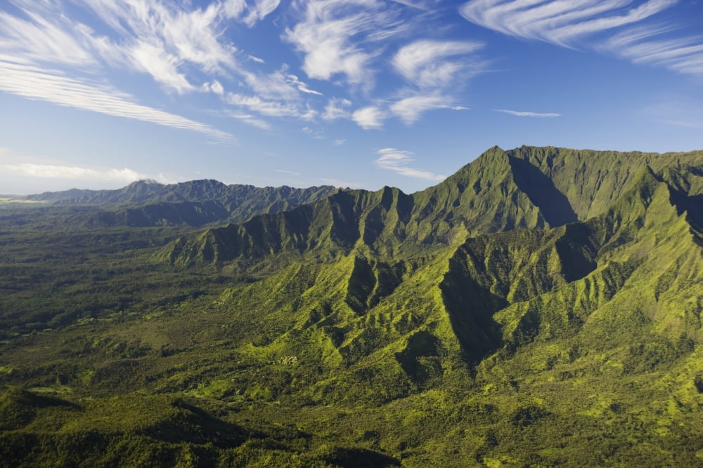 Hawaii Kauai Aerial Scenic Of Lush Mountains Valleys Ridges Plateaus Canvas Art - Dana Edmunds Design Pics (17 x 11)