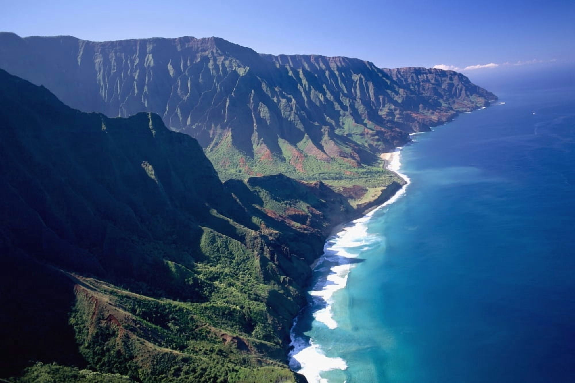 Hawaii Kauai Na Pali Coast Aerial Along Coastline Rugged Cliffs And Ocean Canvas Art - Chris Abraham Design Pics (17 x 11)