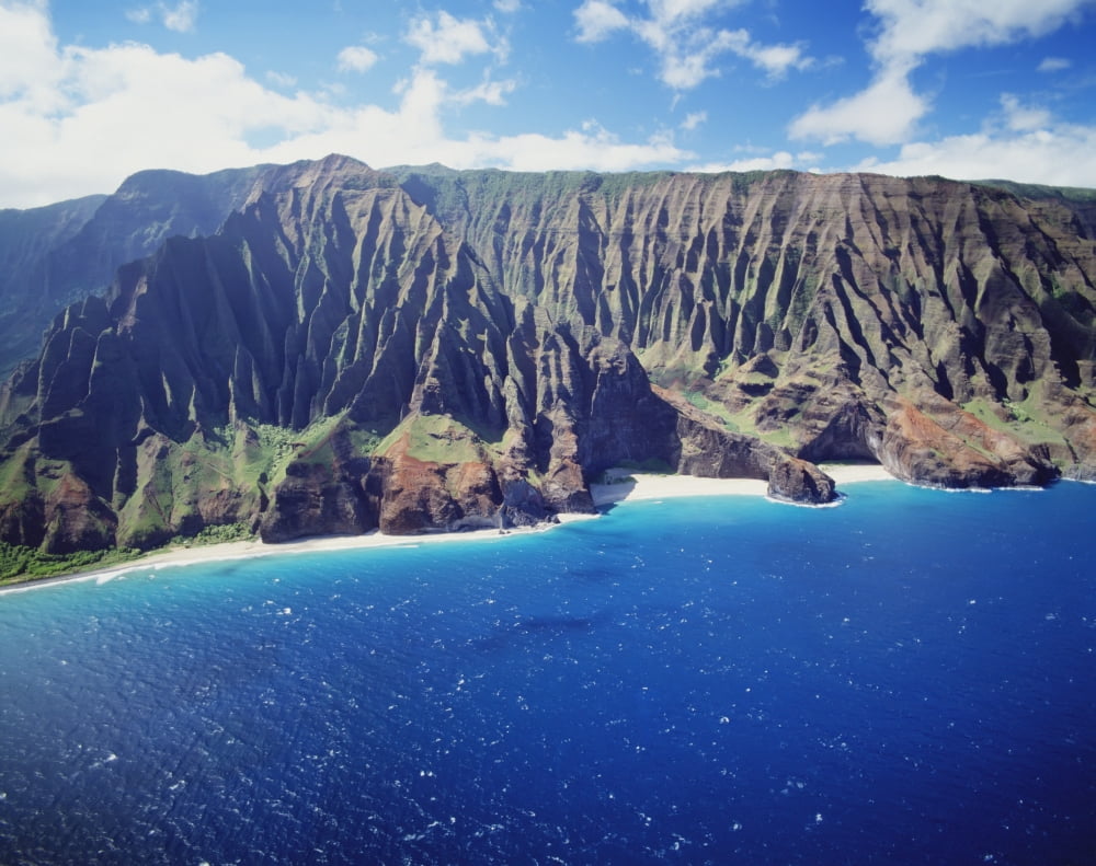 Hawaii Kauai Na Pali Coast Aerial Along Coastline Rugged Cliffs And Ocean Canvas Art - Peter French Design Pics (34 x 26)