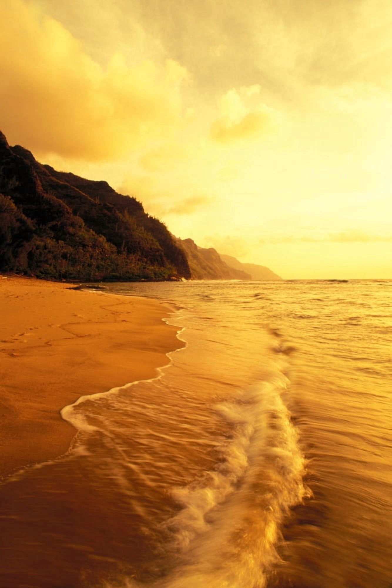 Hawaii Kauai Na Pali Coast Beach At Sunset With Foamy Surf And Cliff In Background Canvas Art - Carl Shaneff  Design Pics (11 x 17)