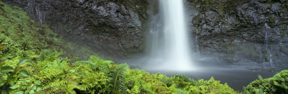 Hawaii Kauai Na Pali Coast Inland Waterfall Whitewater Action Into Pool Greenery Panoramic C1651 Canvas Art - David Cornwell Design Pics (36 x 12)