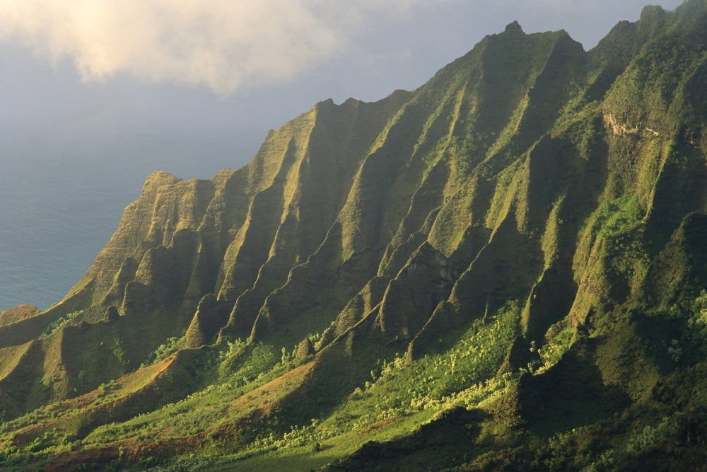 Hawaii Kauai Na Pali Coast Kalalau Valley Detail Of Green Cliff Side C1545 Canvas Art - Carl Shaneff Design Pics (19 x 12)
