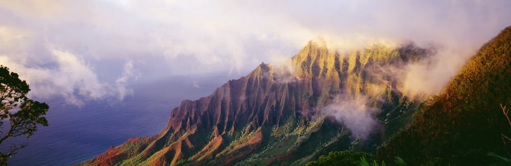 Hawaii Kauai Na Pali Coast Overlooking Kalalau Valley Canvas Art - Carl Shaneff Design Pics (27 x 8)