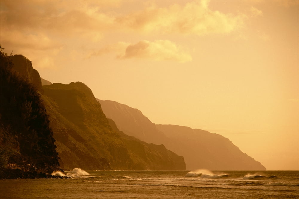 Hawaii Kauai Na Pali Coast Sunset Orange Hues Canvas Art - Greg Vaughn Design Pics (38 x 24)