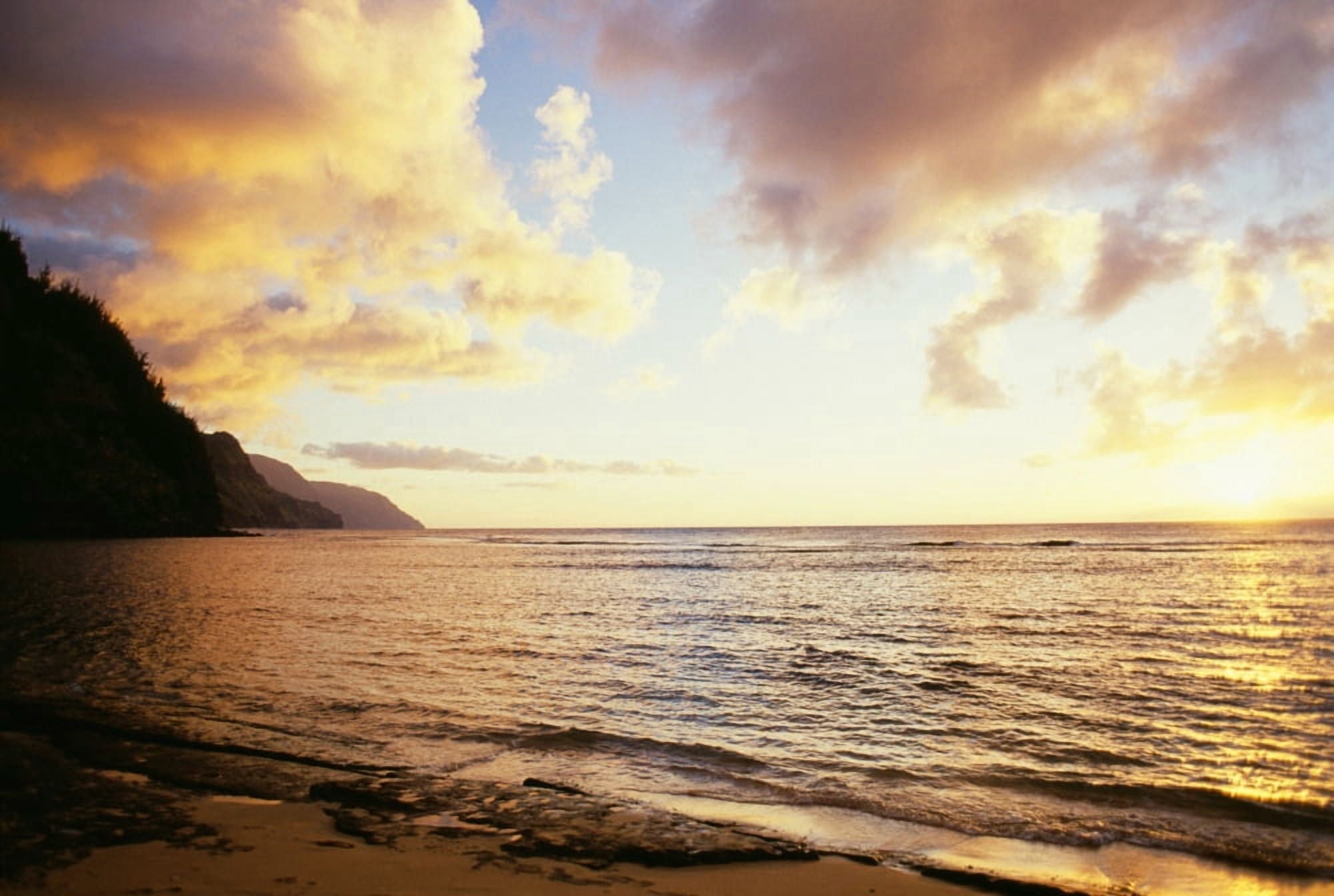 Hawaii Kauai Na Pali Coastline Kee Beach At Sunset Canvas Art - Peter French Design Pics (38 x 24)