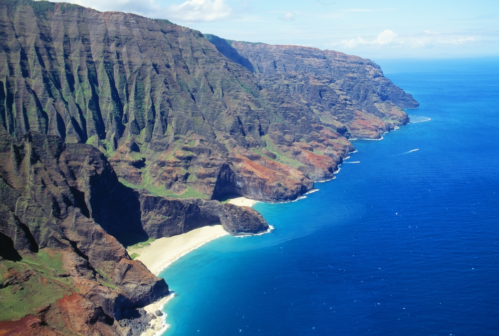 Hawaii Kauai Napali Coast Aerial Along Rugged Cliffs Canvas Art - Robert Sablan Design Pics (38 x 24)