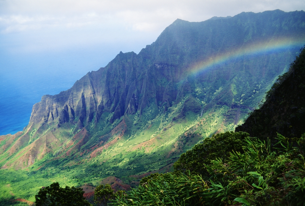 Hawaii Kauai Napali Coast Kokee State Park Kalalau Valley Viewpoint With Rainbow Canvas Art - Rita Ariyoshi Design Pics (38 x 24)