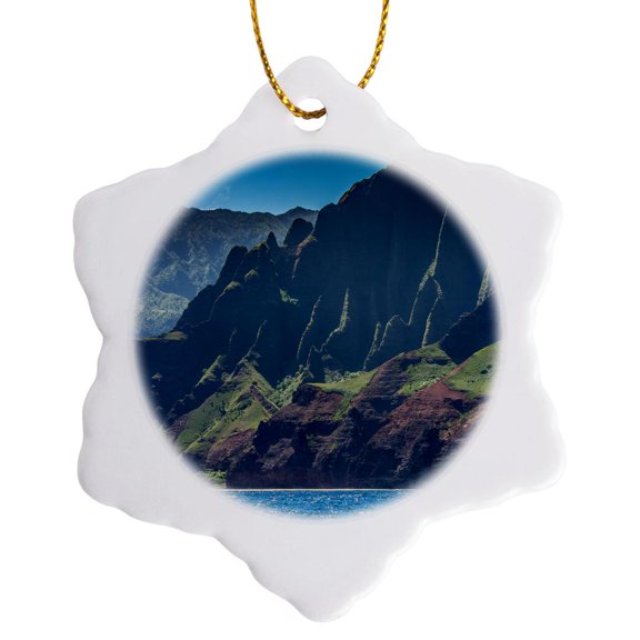 3drose, Hawaii, Kauai, Napali Coast State Park, Pacific Ocean, 3 inch Snowflake Porcelain Ornament