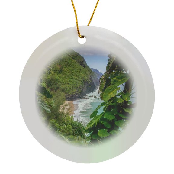 3drose, Hawaii, Kauai, Napali, Napali Coast State Park, Pacific Ocean, Circle Porcelain Ornament