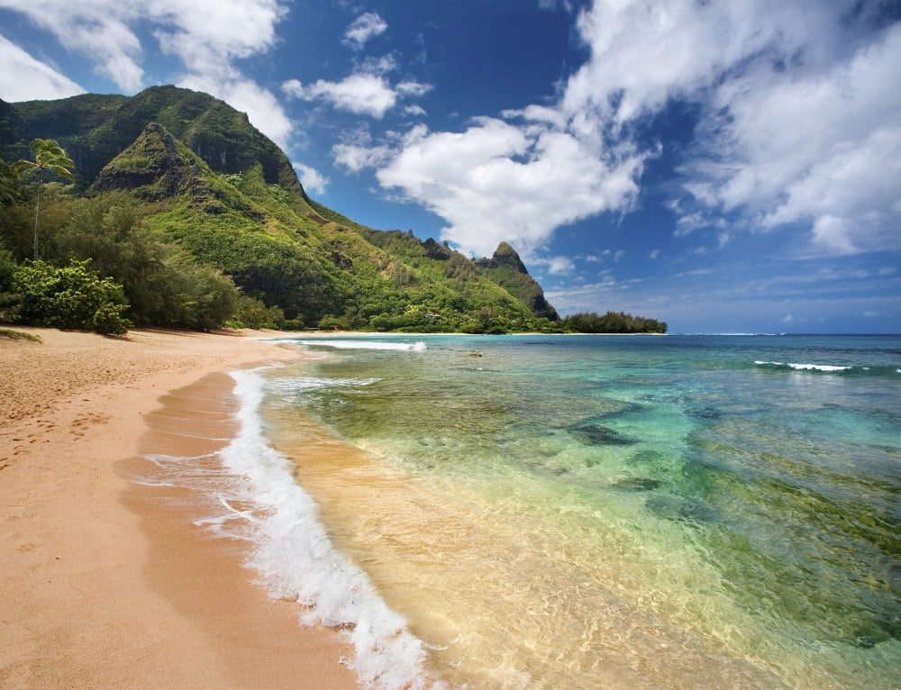 Hawaii Kauai North Shore Tunnels Beach Bali Hai Point Canvas Art - M Swiet Productions Design Pics (17 x 13)
