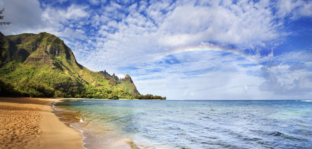 Hawaii Kauai North Shore Tunnels Beach Bali Hai Point Canvas Art - M Swiet Productions Design Pics (31 x 15)