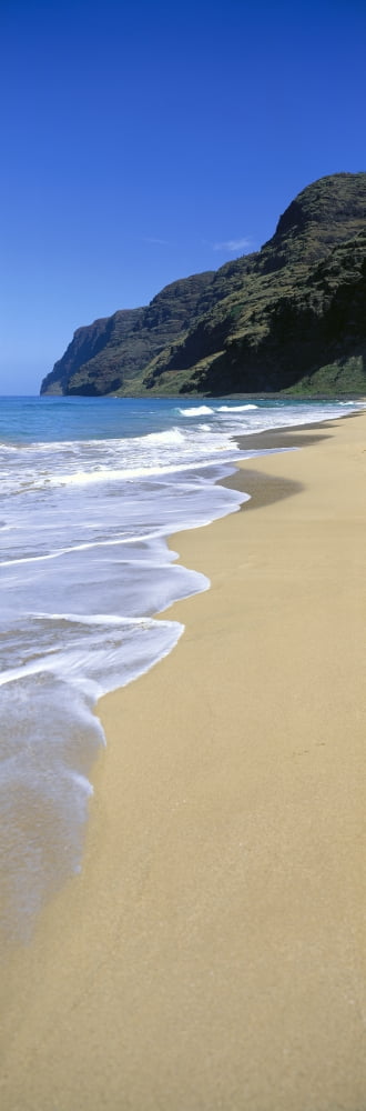 Hawaii Kauai Polihale Beach Shoreline View With Clear Blue Sky Panoramic A40G Canvas Art - Bill Schildge Design Pics (12 x 36)