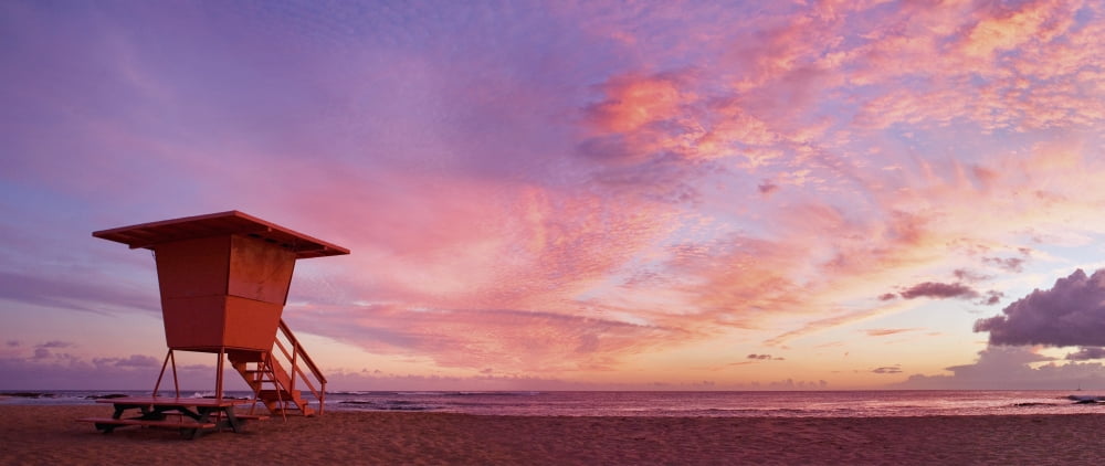 Hawaii Kauai Salt Ponds Beach Lifeguard Tower At Sunset Canvas Art - M Swiet Productions Design Pics (24 x 10)