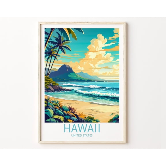 Hawaii Kauai Travel Poster, Maui Hawaii Travel Poster Print, Hawaii Travel Poster Wall Art, Hawaii Islands, Coastal Travel Poster Wall Art, Modern Wall Decor, 12x18 UNFRAMED