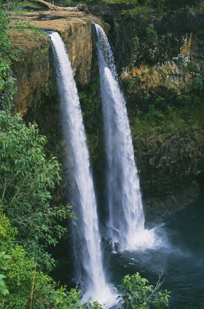 Hawaii Kauai Wailua Falls 80 Foot High Waterfall Cascading Into Deep Pool Canvas Art - Greg Vaughn Design Pics (22 x 34)