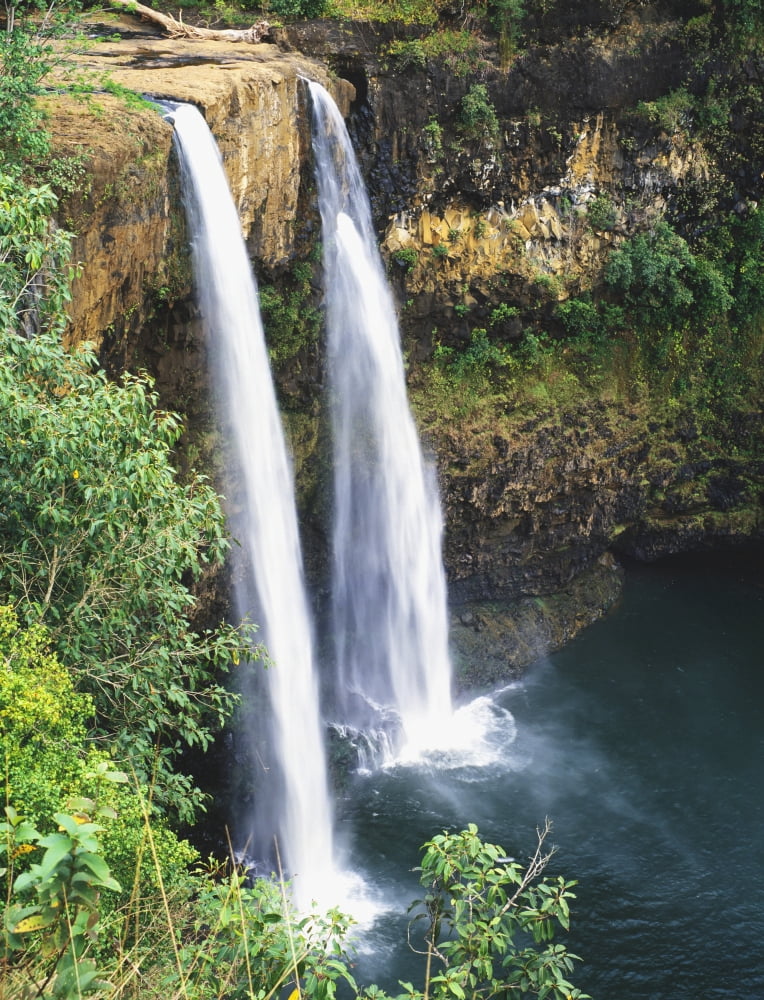 Hawaii Kauai Wailua Falls Surrounded By Foliage Canvas Art - Greg Vaughn Design Pics (12 x 16)