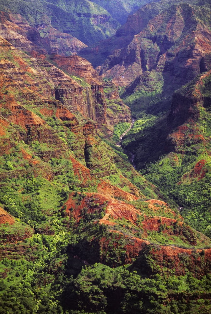 Hawaii Kauai Waimea Canyon Aerial View Of The Grand Canyon Of The Pacific Canvas Art - Carl Shaneff Design Pics (12 x 18)
