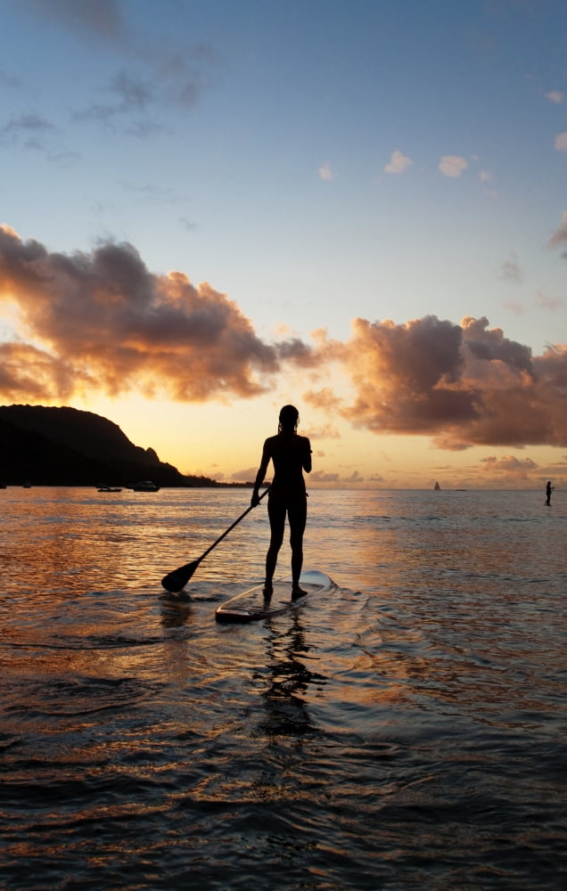 Hawaii Kauai Woman Stand Up Paddling In Ocean Beautiful Sunset Canvas Art - M Swiet Productions Design Pics (11 x 18)