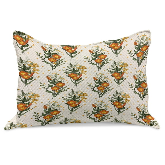 Hawaii Knitted Quilt Pillowcover, Vintage Tropic Flower Leaves California Poppy, Standard King Size Pillow Cover for Bedroom, 30" x 20", Burnt Orange Champagne, by Ambesonne