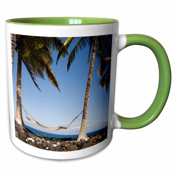 3drose, Hawaii, Kona Village, Hammock Between Two Palm Trees - Us12 Rca0009 - Rob Casey, 11oz Two-tone Green Mug