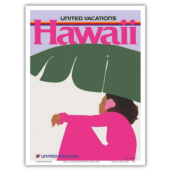 Hawaii - Lady in Pink - United Air Lines - Vintage Airline Travel Poster by Pegge Hopper - Master Art Print (Unframed) 9in x 12in