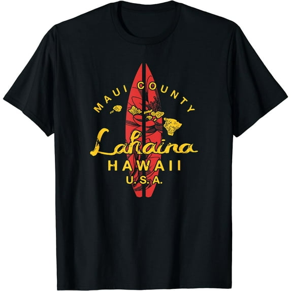 Hawaii Lahaina Maui Vintage Hawaiian Islands Surf T-Shirt Black Medium
