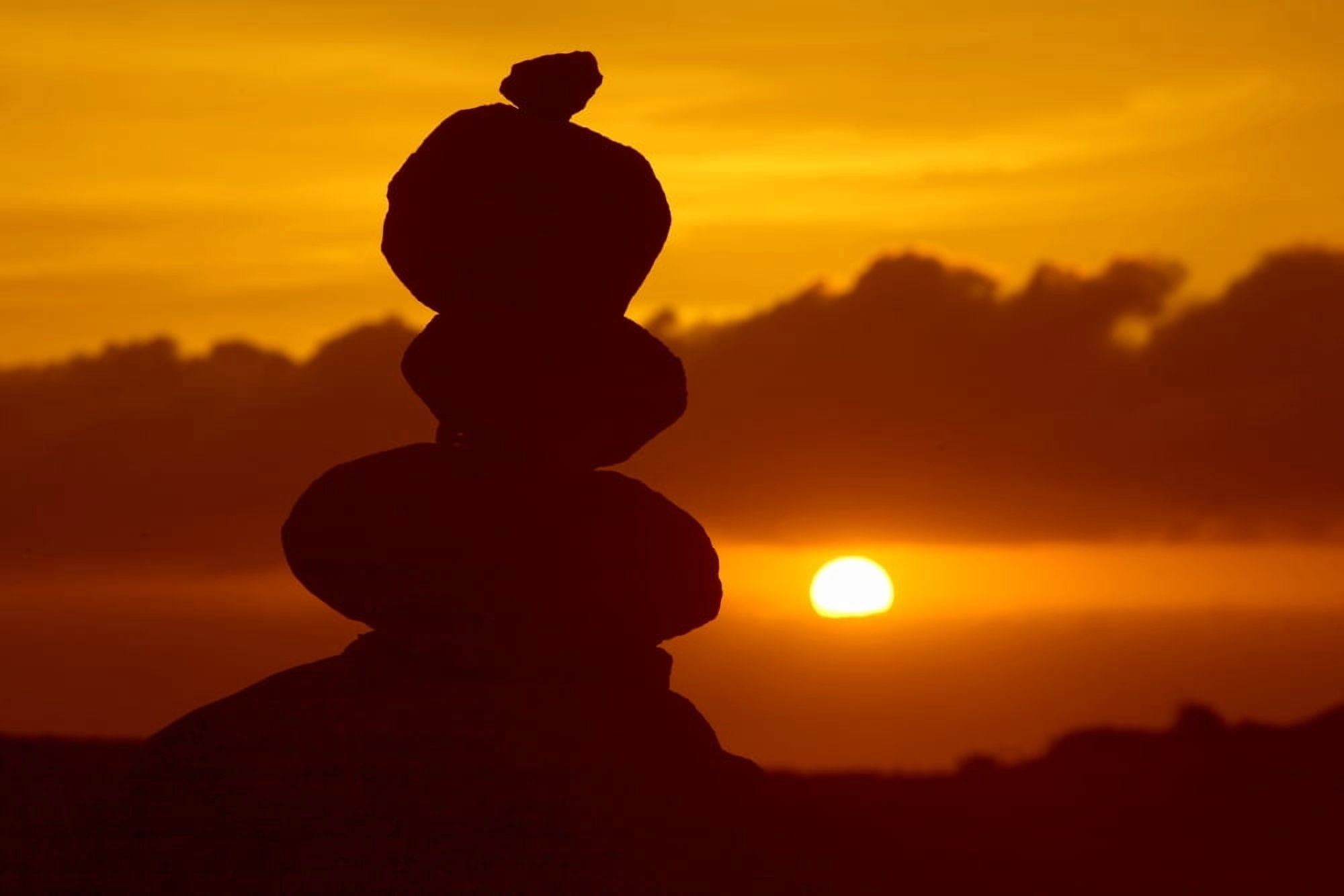 Hawaii Lanai Garden Of The Gods Pile Of Rocks Silhouetted By Dramatic Sunset Canvas Art - Ron Dahlquist Design Pics (34 x 22)