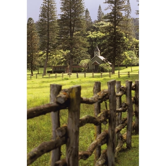 Hawaii Lanai Koele Lodge A Chapel Behind A Wooden Fence. Poster Print