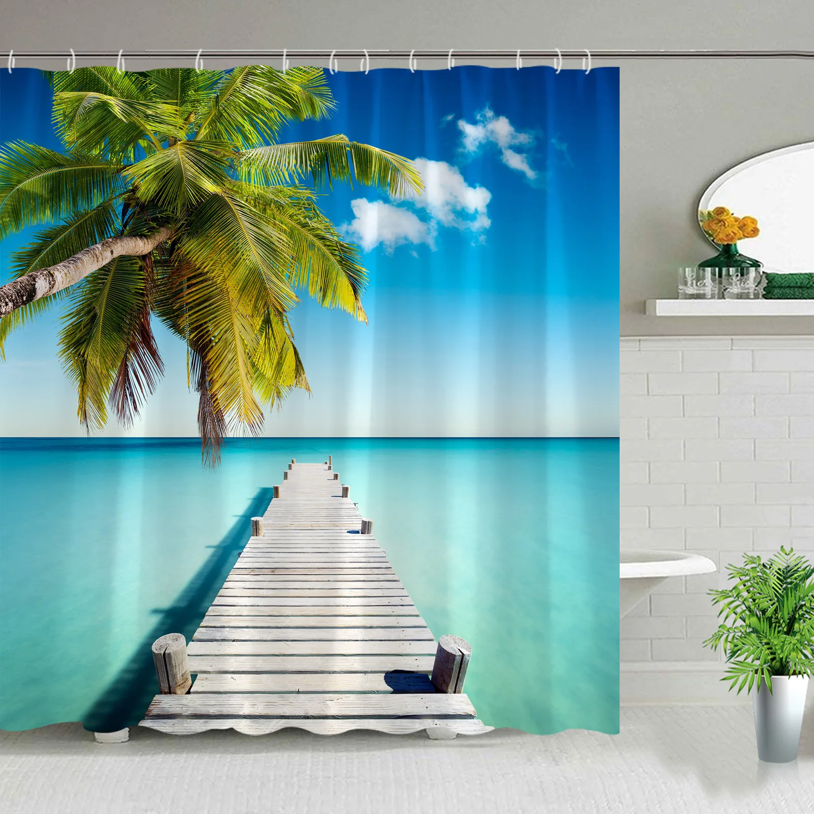 Hawaii Landscape Outdoor Shower Curtain Island Beach Coconut Tropical ...
