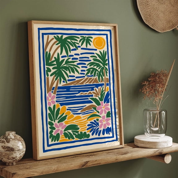 Hawaii Landscape Tropical Aloha Coastal Decor Poster, Unframed Canvas 24x36in
