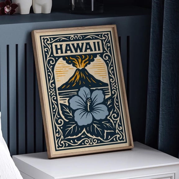 Hawaii Landscape Tropical Flower Volcano Art Home Decor Office Wall Art Living Room Decor, Paper Poster Only