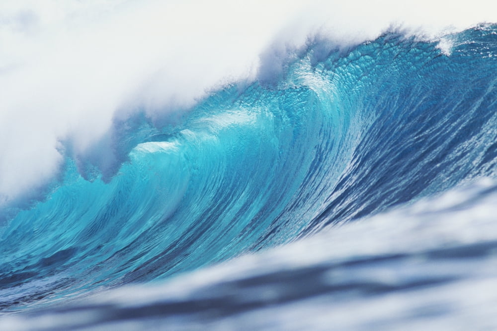 Hawaii Large Curling Blue Wave Breaks Toward Shoreline Canvas Art - Liysa Swart Design Pics (19 x 12)